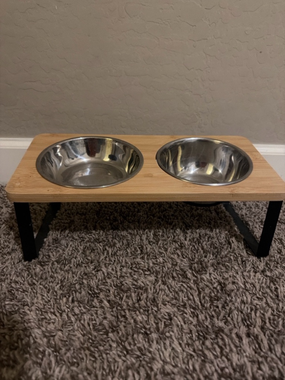 Elevated Double Pet Bowl Stand with Stainless Steel Bowls - Natural & Black